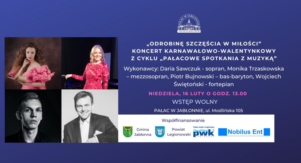 Grafika z informacjami o wydarzeniu. Zdjęcia wykonawców, granatowe tło, logotypy współorganizatorów i organizatowów. Szczegóły w aktualności
