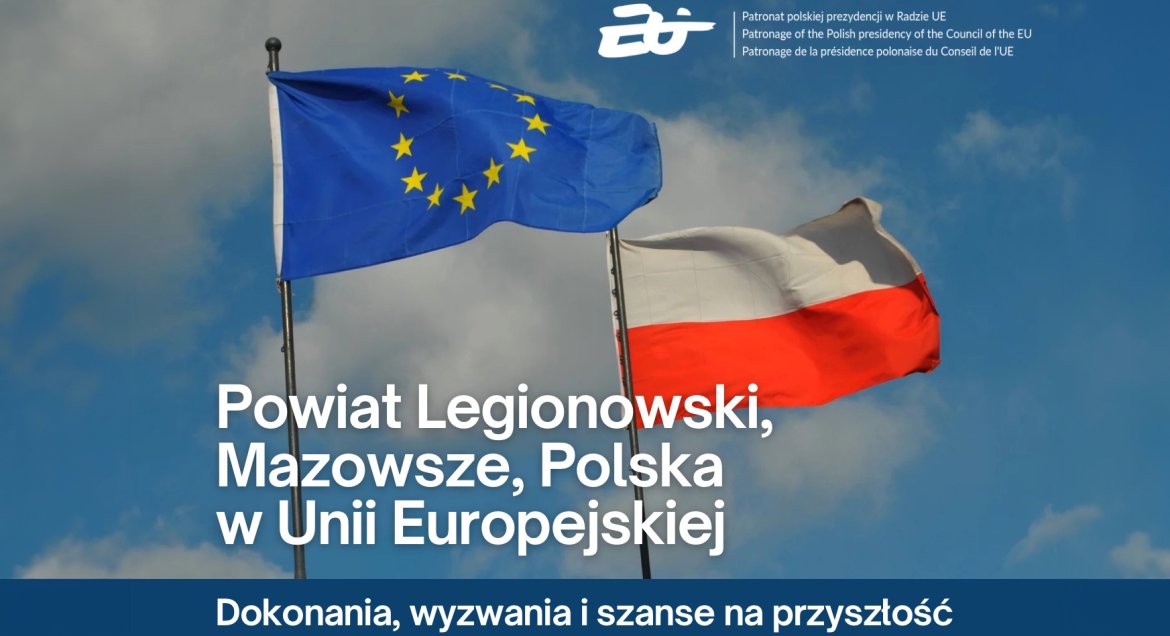 grafika z flagami Polski i UE nna tle nieba napisz konkurs