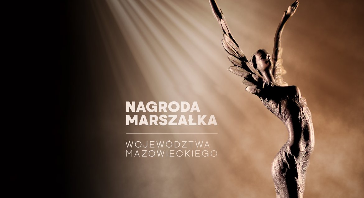 na brązowym tle statuetka i napis Nagroda Marszałka Województwa Mazowieckiego