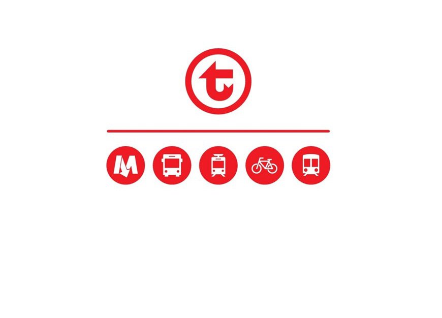 logo Warszawskiego Transportu Publicznego oraz piktogramy symbolizujące: autobus, metro, tramwaj, pociągi SKM