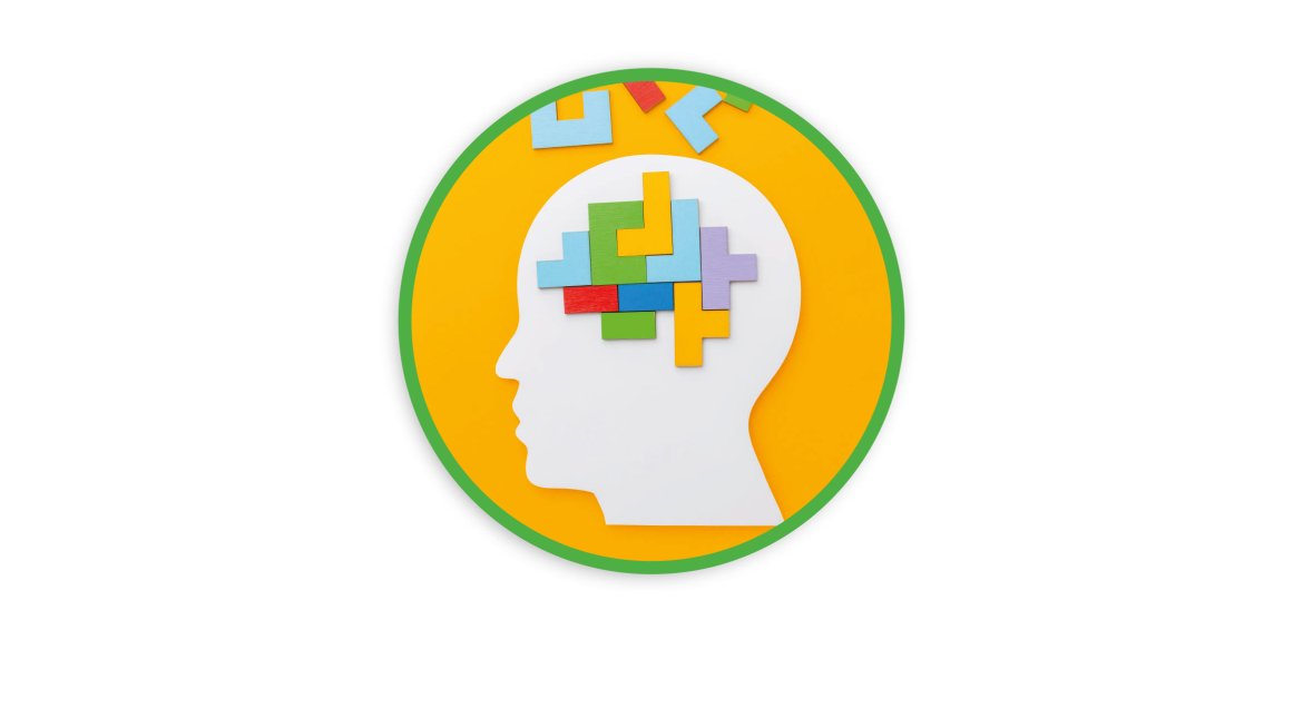 Grafika, w kole piktogram głowy z puzlami.