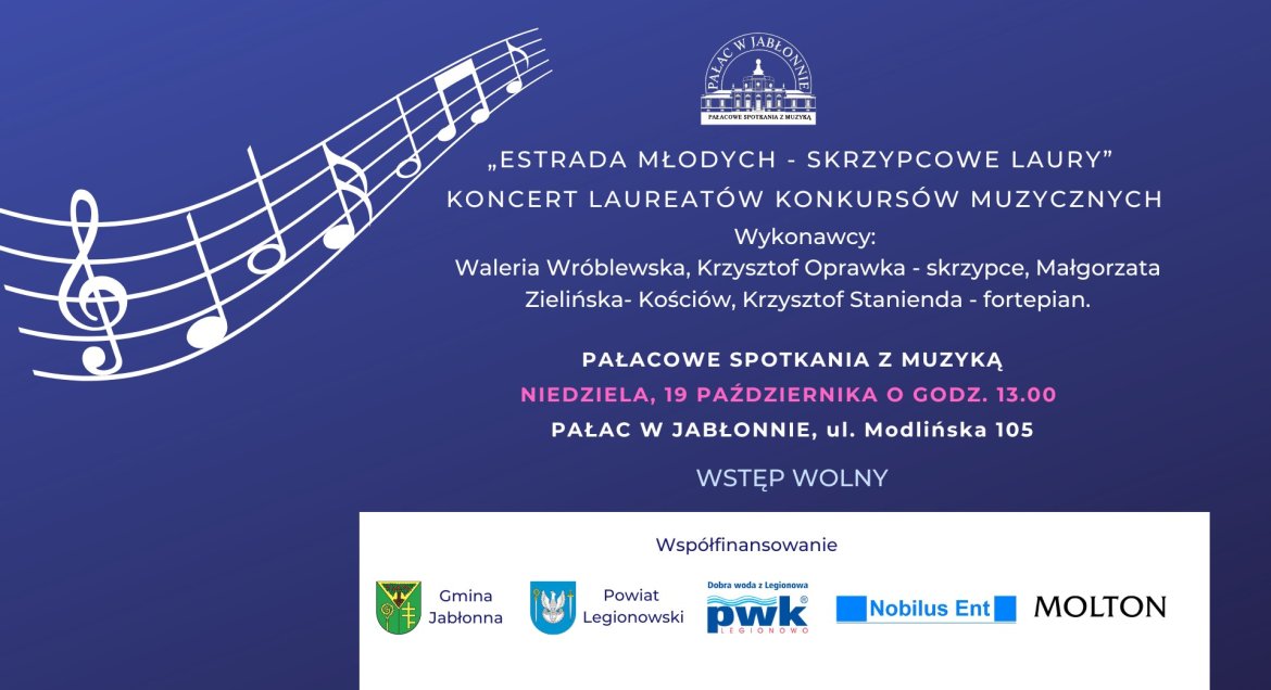 Na granatowym tle znajduje się krótki opis koncertu