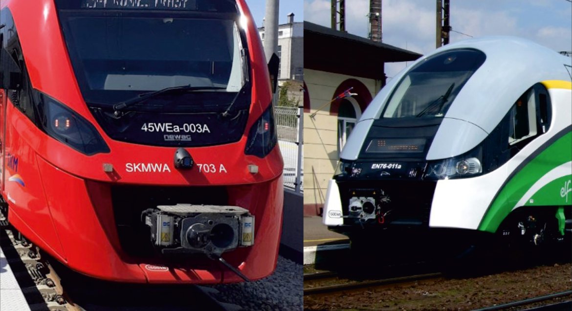 Zdjęcie:  czoło pociągu SKM oraz Kolei Mazowieckich
