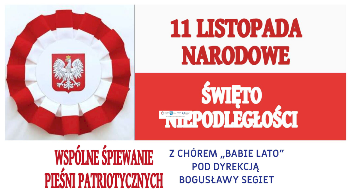 Na białym tle zamieszczony jest dużych rozmiarów kotylion, flaga polski oraz czerwony tytuł koncertu