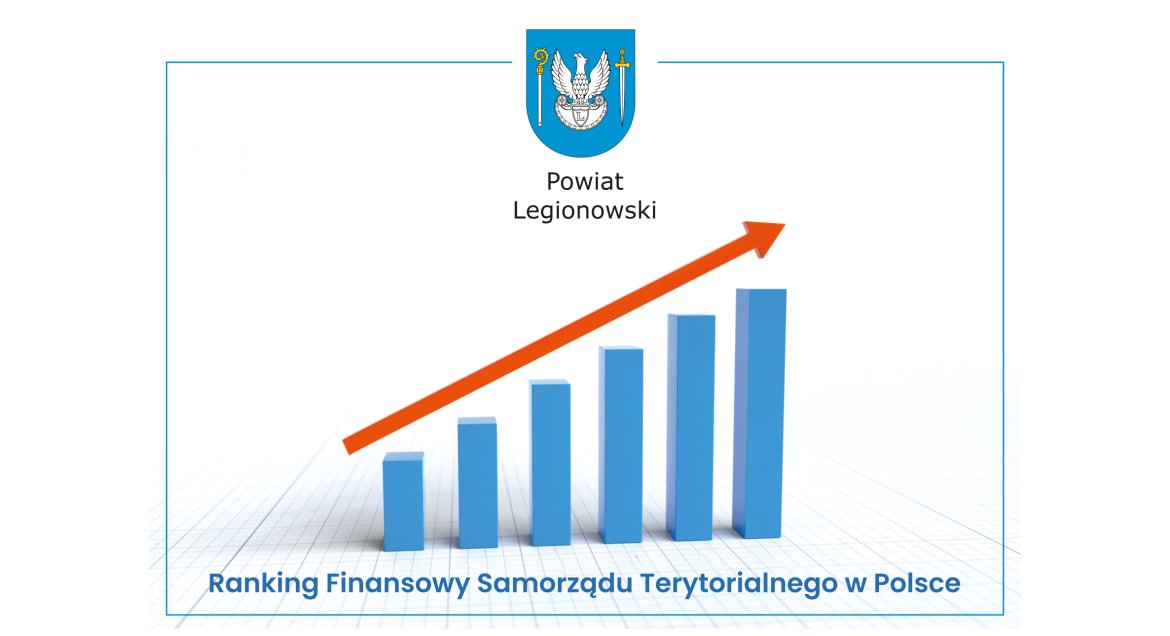 Grafika z herbem Powiatu, wykresem słupkowym pokazującym wzrost oraz napisem: Ranking Finansowy Samorządu Terytorialnego w Polsce.
