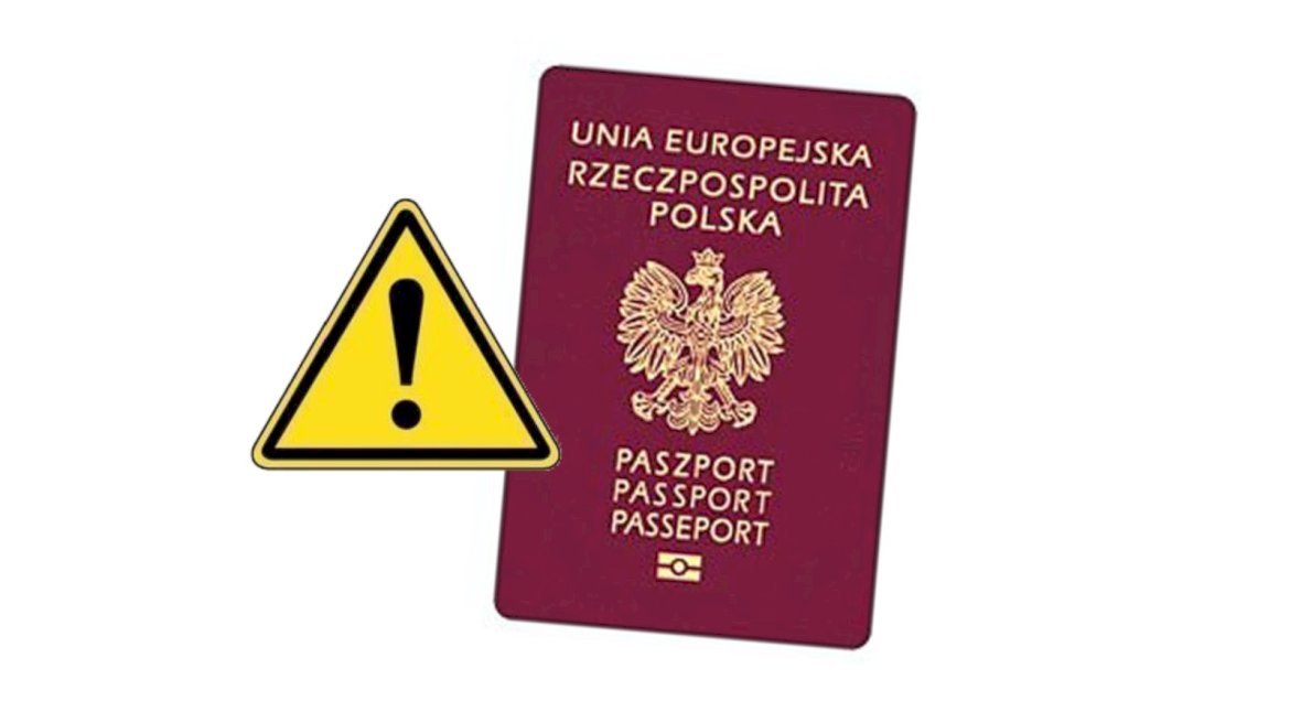 na zdjęciu paszport oraz znak ostrzegawczy