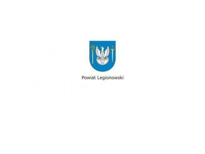 Herb Powiatu Legionowskiego, biały orzeł na niebieskiej tarczy.