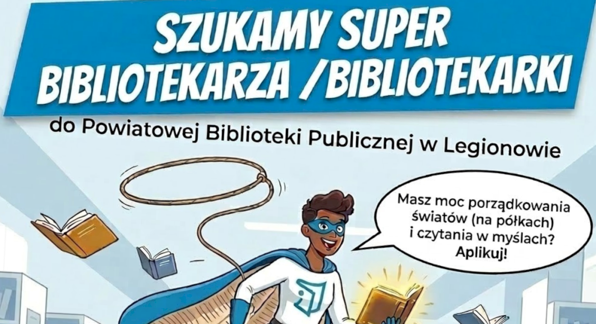 Zdjęcie z super bohaterem z peleryna podszytą książkami