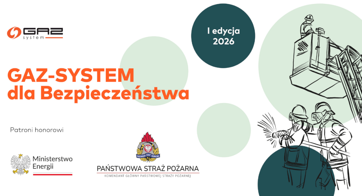Grafika przygotowana w ramach programu dotacyjnego wiać zielone kółka i narysowanego strażaka na drabinie strażackiej