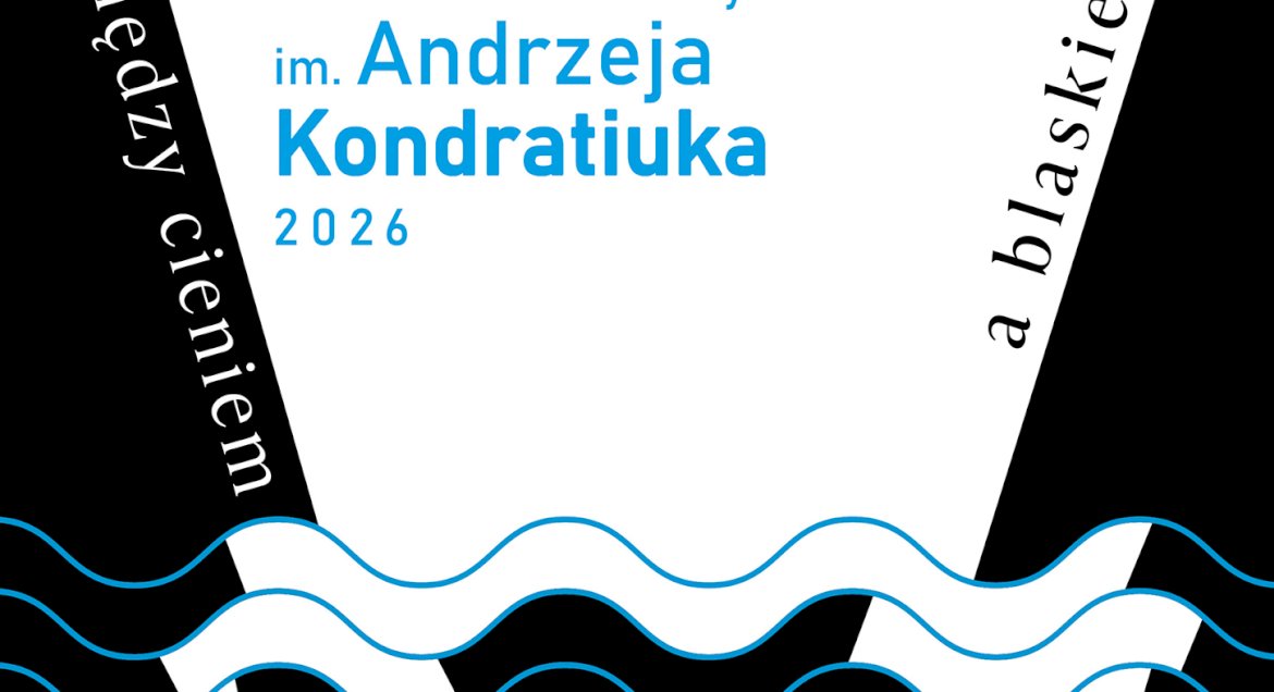 grafika z napisem „Między cieniem a blaskiem” – VII edycja Festiwalu Filmowego im. Andrzeja Kondratiuka