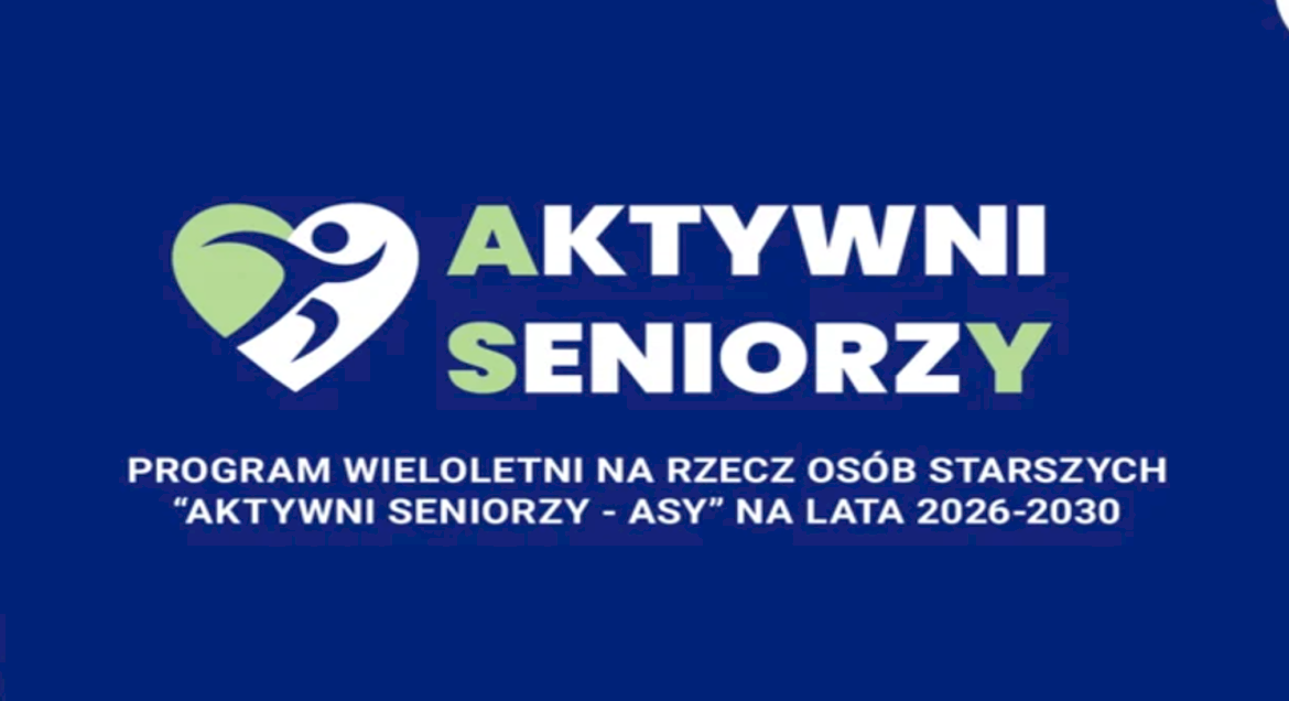 Na granatowym tle widać napis Aktywni Seniorzy