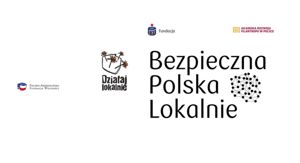 grafika z napisem Bezpiezczna Polska Lokalnie i logotypy partnerów
