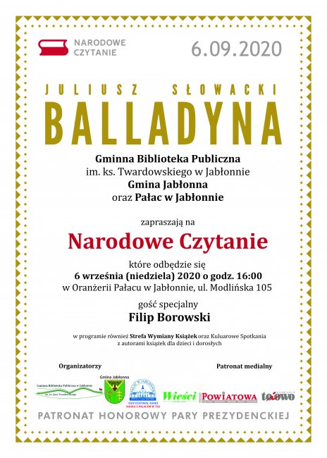 NARODOWE CZYTANIE- "BALLADYNA" w Jabłonnie