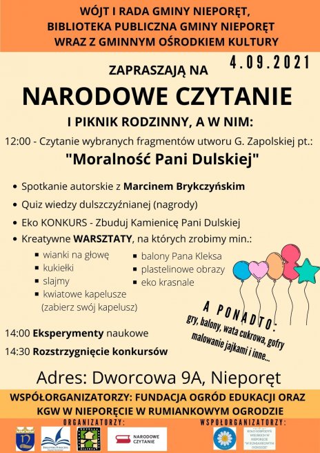 Plakat zawierający informacje o wydarzeniu. Adres, godziny. Te informacje są podane w aktualności.