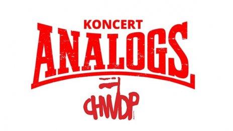Grafika na białym tle z czerwonym napisem Koncert Analogs CHWDP