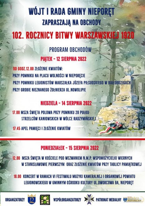 Obchody 102. Rocznicy Bitwy Warszawskiej 1920r. – 12,14,15 sierpnia 2022r.