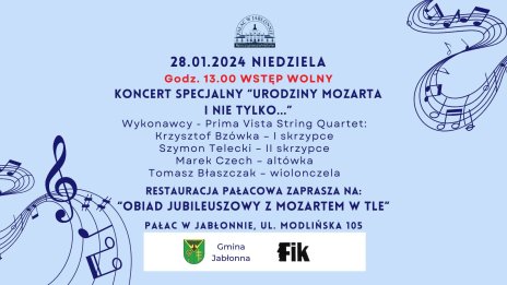 Koncert Prima Vista String Quartet z okazji urodzin Wolfganga Amadeusza Mozarta w Jabłonnie