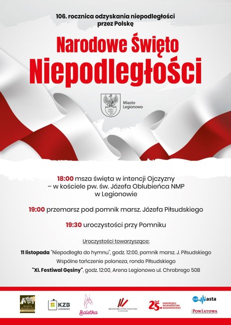 Plakat zapraszajacy na uroczyste obchody i wydarzeia towarzyszące, szczegóły w aktualności