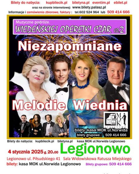 Niezapomniane Melodie Wiednia. Wiedeńskiej operetki Czar. Plakat zapraszający na wydarzenie, szczegółowe informacje w aktualności.