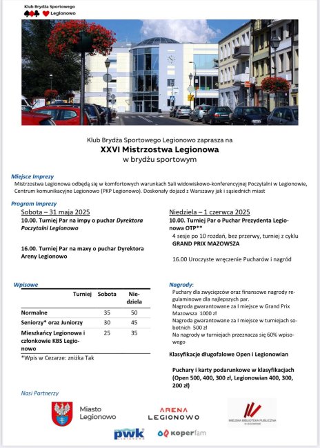 plakat zawierający informacje o turnieju w brydżu sportowym
