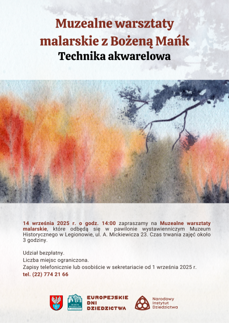 Zdjęcie przedstawia plakat wydarzenia wraz z pracą malarską wykonana techniką akwarelową