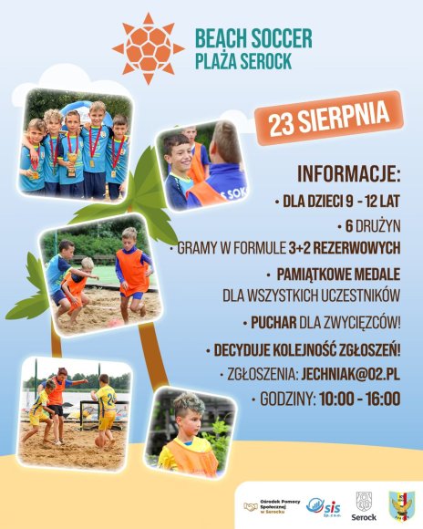 Zdjęcie przedstawia plakat sportowego wydarzenia, które ma się odbyć na plaży w Serocku
