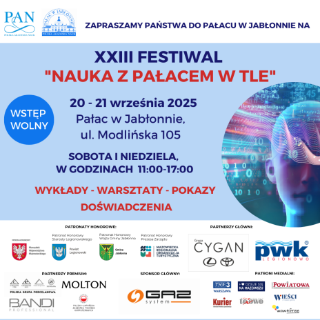 Zdjęcie przedstawia plan wydarzenia pod nazwą Festiwal Nauki z Pałacem w tle