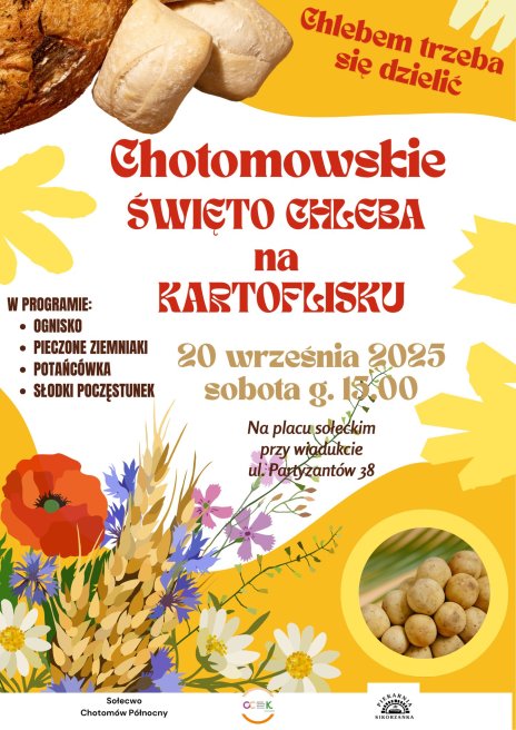Na zdjęciu widoczne są chleby i ziemniaki zapowiadające chotomowskie święto chleba