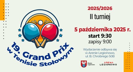 Na plakacie widoczne rakietki tenisowe i podstawowe