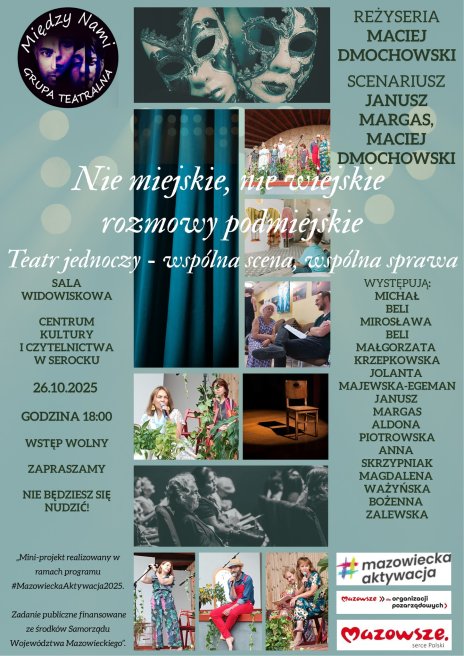 Plakat w niebieskiej kolorystyce stworzony z mozaiki zdjęć