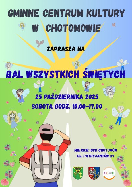 Na plakacie droga którą idzie mężczyzna mijający po drodze aniołki