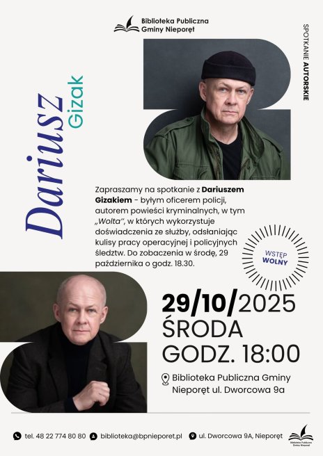 Plakat z dwoma zdjęciami Dariusza Gizaka