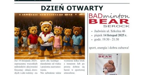 fot. BADminton BEAR Serock. Plakat zapraszający na wydarzenie, szczegółowe informacje w aktualności
