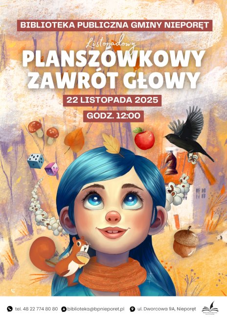 Na plakacie widoczna jest dziewczynka w jesiennej, pomarańczowej aranżacji