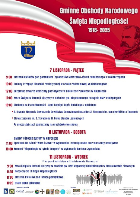 Plakat zawierający program obchodów Narodowego Święta Niepodległości w Gminie Nieporęt