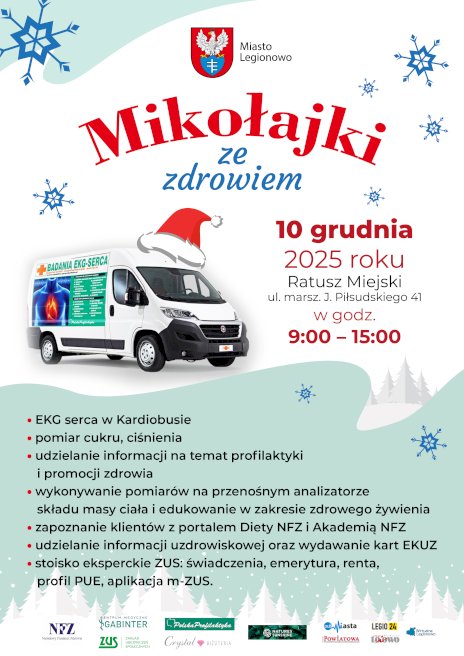 Na zdjęciu biały bus obklejony informacjami na temat badań