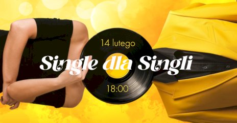 Na żółtym tle widać leżące postaci, które stykają się głowami, a głową jest czarna płyta winylowa