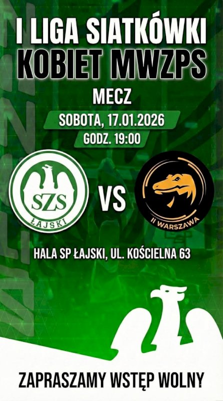 Na zielonym tle są zamieszczone dwa herby w kołach dwóch klubów siatkarskich i biały duży napis I Liga Siatkówki