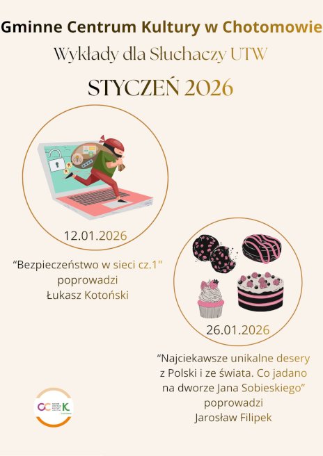 Na bezowym tle są dwie pętelki, w jednej z nich widać słodkości, w drugiej postać złodzieja, który widoczny jest na tle komputera