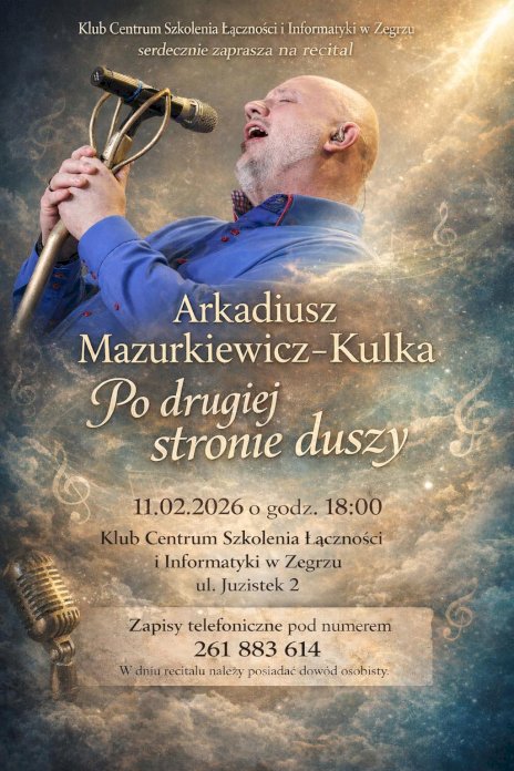 W złoto-niebieskich obłokach widoczna jest postać mężczyzny który śpiewa do mikrofonu