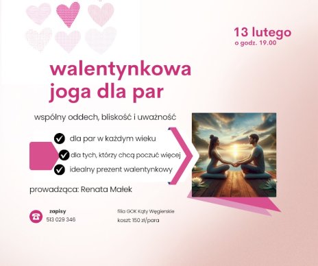Na plakacie pośród serc trzymająca się za ręce para