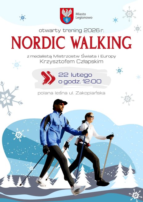 Na zdjęciu kobieta i mężczyzna idą z kijkami uprawiając nordic walking