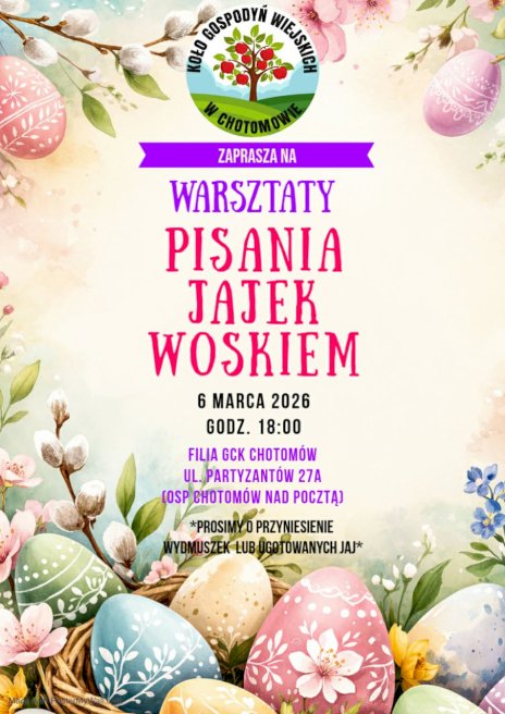 Plakat w pastelowych kolorach z pisankami z białymi wzorami na dole