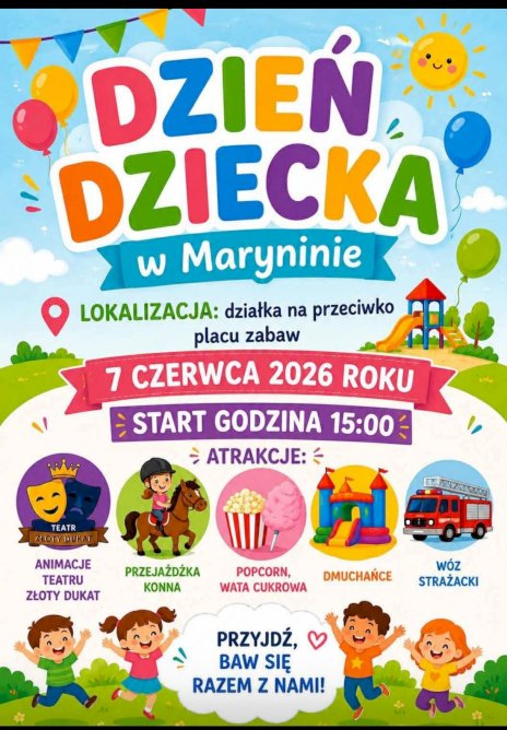 Kolorowy plakat z balonami, dziećmi i różnymi dziecięcymi grafikami