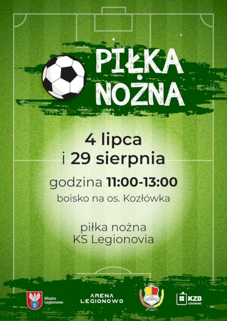 Na plakacie widać wielkie, zielone boisko sportowe