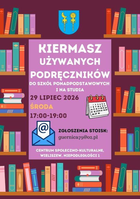 Na plakacie widać półki z książkami