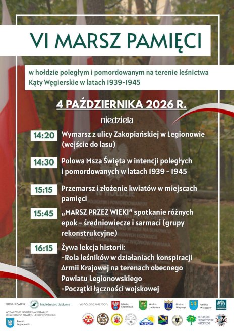 Plakat z flagami polskimi w tle