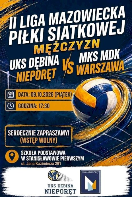 Granatowy plakat z piało-żółtą piłką do siatkówki