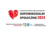 Grafika: po lewej czerwone serce, po prawej napisy: Powiatowy konkurs dla pracodawców "Odpowiedzilani Społecznie 2024"