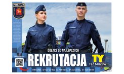 Plakat dwójka policjantów, logo komendy stołecznej, napis Ty też możesz